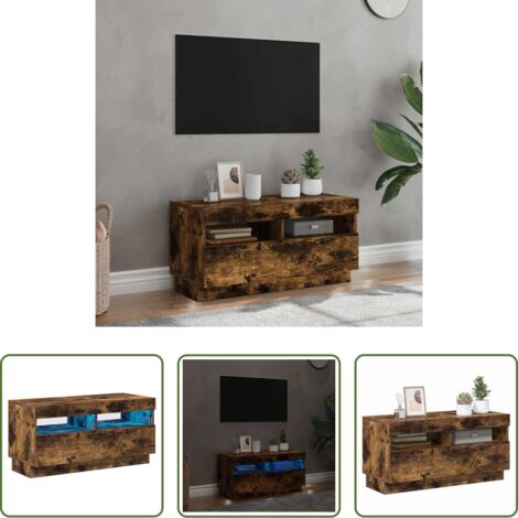 vidaXL Mueble de TV con luces RGB -  Mueble de TV con luces LED color roble ahumado 80x35x40 cm