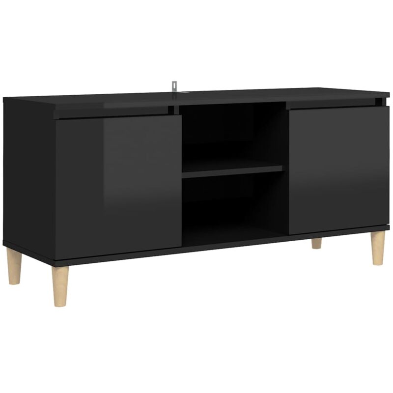 

Mueble de TV con patas madera negro brillante 103,5x35x50 cm