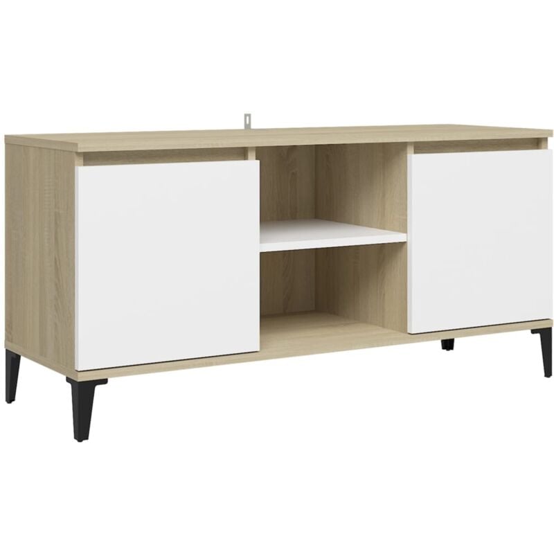 

Mueble de TV con patas metal blanco roble sonoma 103,5x35x50 cm - Blanco - Vidaxl