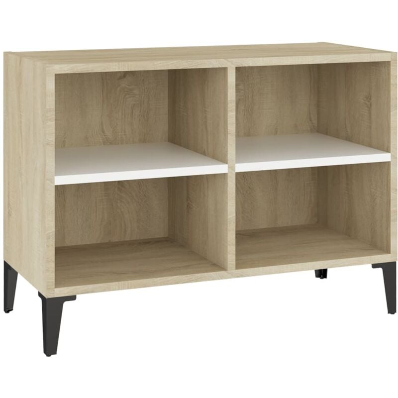 

Mueble de TV con patas metal blanco roble Sonoma 69,5x30x50 cm - Blanco - Vidaxl