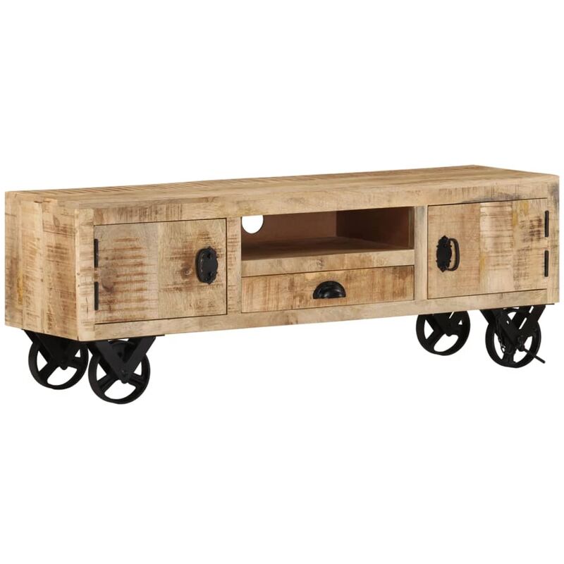 

Mueble de TV con ruedas madera de mango rugosa 110x30x37 cm - Marrón - Vidaxl