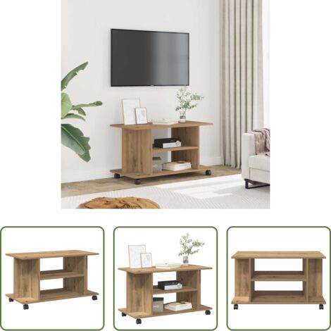 vidaXL Mueble de TV con ruedas -  Mueble de TV ruedas madera ingeniería roble artisan 80x40x45 cm
