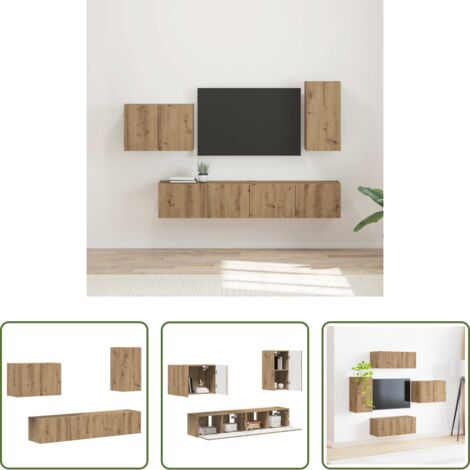 vidaXL Mueble de TV -  Conjunto de mueble para TV de pared 4 pcs Roble artesanal