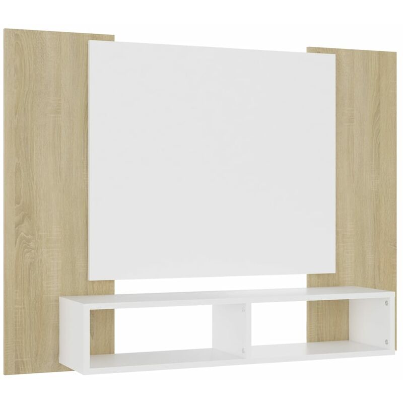 

Mueble de TV de pared aglomerado blanco y roble 120x23,5x90 cm - Blanco - Vidaxl