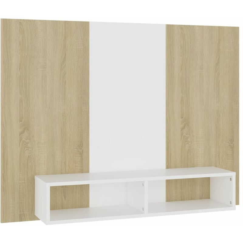 

Mueble de TV de pared aglomerado blanco y roble 120x23,5x90 cm - Blanco - Vidaxl