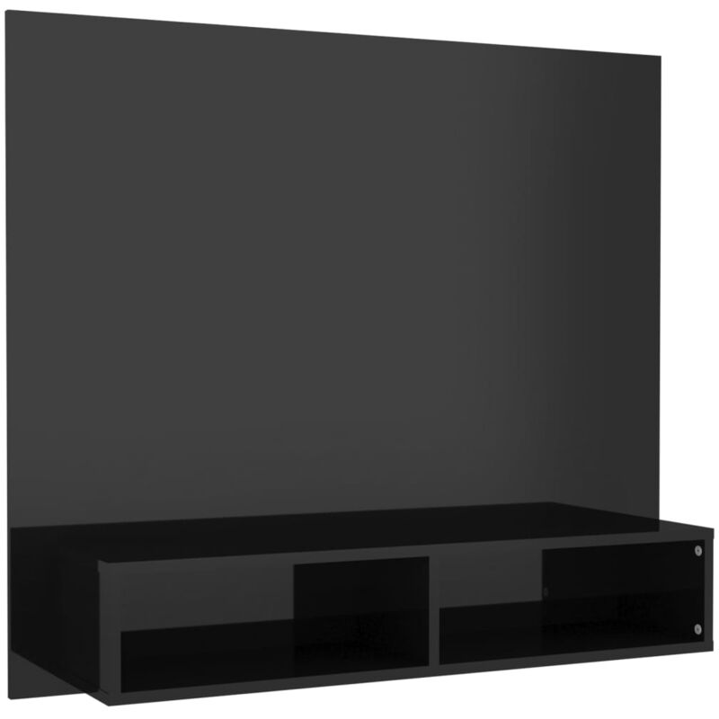 

vidaXL Mueble de TV de pared aglomerado negro brillante 102x23,5x90 cm - Negro