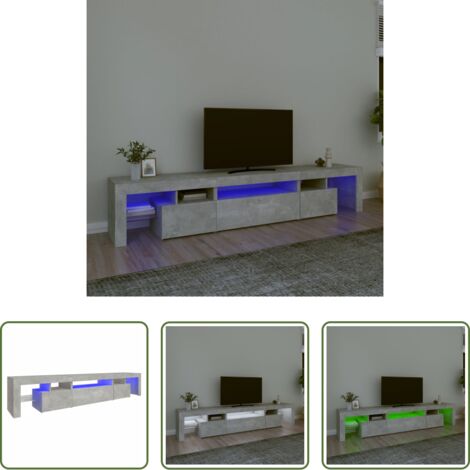 vidaXL Mueble de TV gris hormigón -  Mueble de TV con luces LED gris hormigón 215x36,5x40 cm