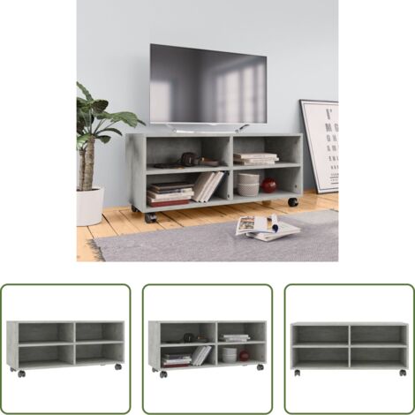 vidaXL Mueble de TV gris hormigón -  Mueble de TV con ruedas contrachapada gris hormigón 90x35x35 cm