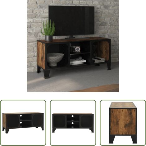 vidaXL Mueble de TV marrón -  Mueble de TV metal y MDF marrón rústico 105x36x47 cm