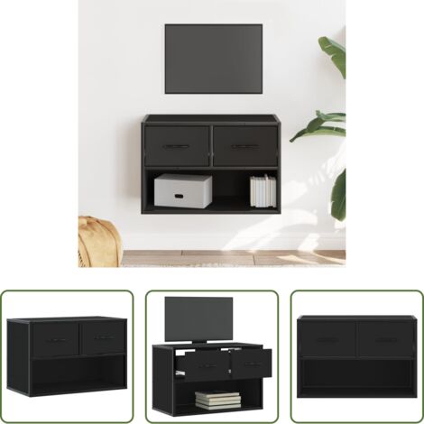 vidaXL Mueble de TV metal y madera -  Mueble de TV metal y madera de ingeniería negro 60x31x39,5 cm