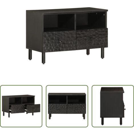 vidaXL Mueble de TV negro -  Mueble de TV madera maciza de mango negro 70x33x46 cm