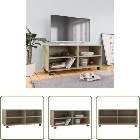 vidaXL Mueble de TV roble -  Mueble de TV ruedas madera contrachapada color roble 90x35x35cm