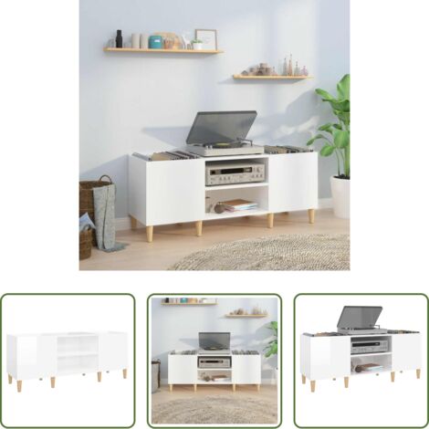 vidaXL Mueble de vinilos -  Mueble discos madera contrachapada blanco brillo 121x38x48 cm