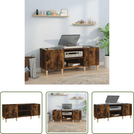 vidaXL Mueble de vinilos -  Mueble discos madera contrachapada roble ahumado 121x38x48 cm
