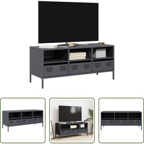 vidaXL Mueble industrial -  Mueble de TV acero laminado en frío antracita 101,5x39x43,5 cm