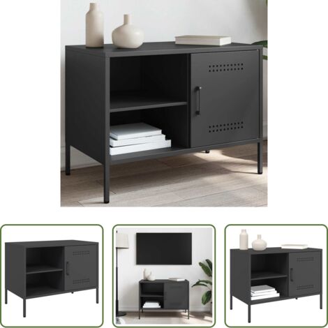 vidaXL Mueble industrial -  Mueble de TV acero negro 68x39x50,5 cm