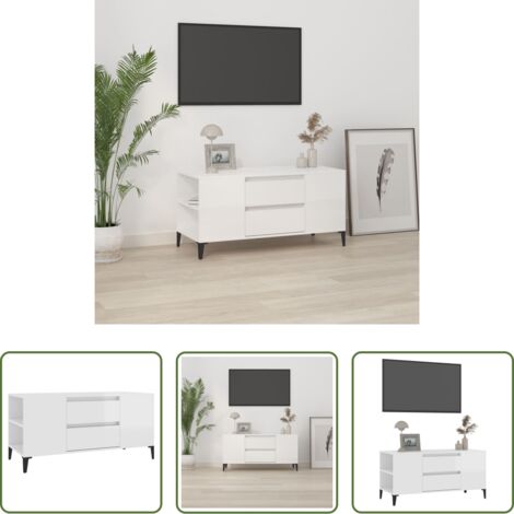 vidaXL Mueble industrial -  Mueble de TV madera contrachapada blanco brillo 102x44,5x50 cm