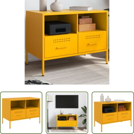 vidaXL Mueble industrial -  Mueble para TV acero amarillo mostaza 68x39x50,5 cm