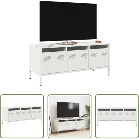 vidaXL Mueble industrial -  Mueble para TV acero laminado en frío blanco 101,5x39x43,5 cm