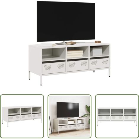 vidaXL Mueble industrial -  Mueble para TV acero laminado en frío blanco 101,5x39x43,5 cm