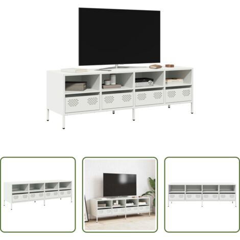 vidaXL Mueble industrial -  Mueble para TV acero laminado en frío blanco 135x39x43,5 cm