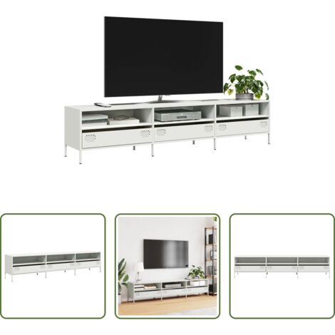 vidaXL Mueble industrial -  Mueble para TV acero laminado en frío blanco 202x39x43,5 cm