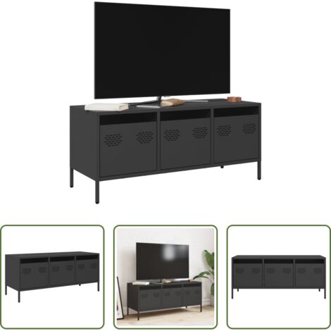 vidaXL Mueble industrial -  Mueble para TV acero laminado en frío negro 101,5x39x43,5 cm