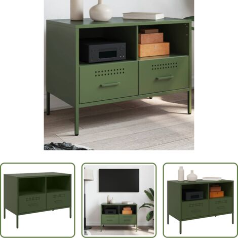 vidaXL Mueble industrial -  Mueble para TV acero verde oliva 68x39x50,5 cm