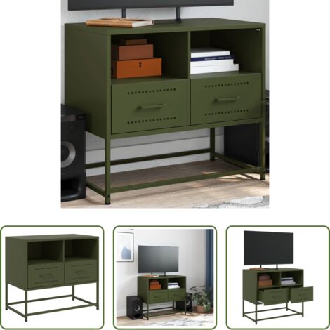 vidaXL Mueble industrial -  Mueble para TV de acero verde oliva 68x39x60,5 cm