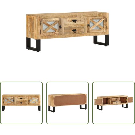 vidaXL Mueble industrial -  Mueble para TV de madera maciza de mango rugosa 110x30x45 cm