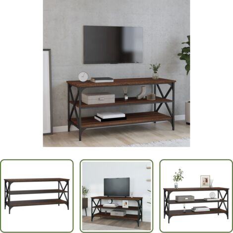 vidaXL Mueble industrial -  Mueble para TV madera contrachapada marrón roble 100x40x50 cm