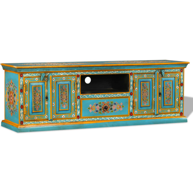 

Mueble para la TV de Madera Maciza de Mango Pintada a Mano Azul - Multicolor - Vidaxl