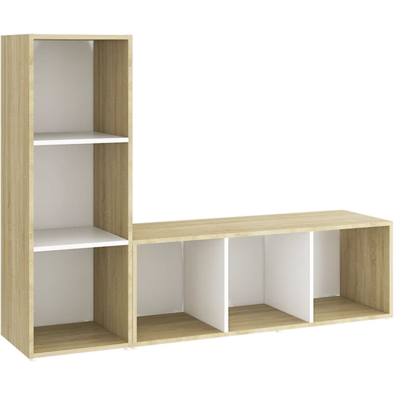 

vidaXL Mueble para TV 2 uds aglomerado blanco roble Sonoma 107x35x37cm - Blanco