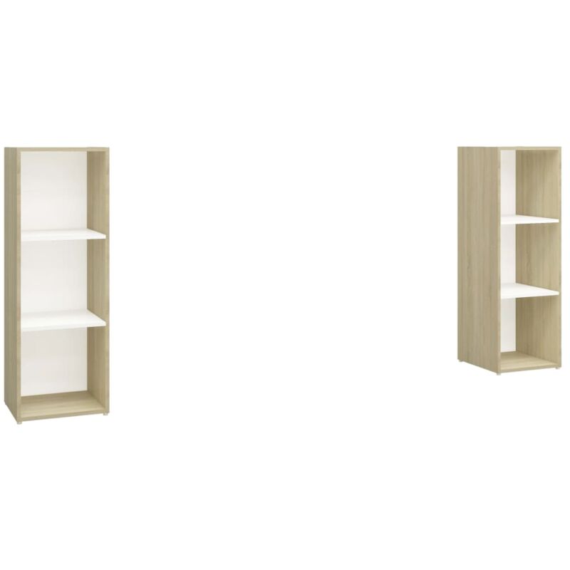 

vidaXL Mueble para TV 2 uds aglomerado blanco roble Sonoma 107x35x37cm - Blanco