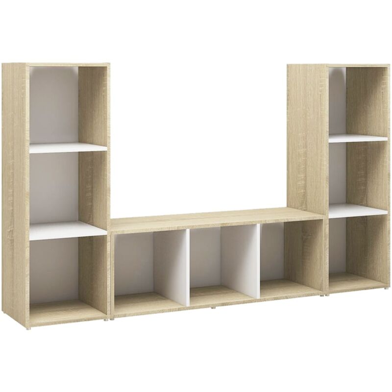 

Mueble para TV 3 uds aglomerado blanco roble Sonoma 107x35x37cm - Blanco - Vidaxl