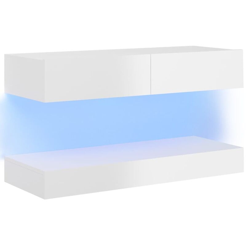 

vidaXL Mueble para TV con luces LED blanco brillante 90x35 cm - Blanco