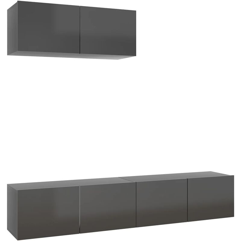 

Mueble para TV de 3 piezas aglomerado gris brillante - Gris - Vidaxl
