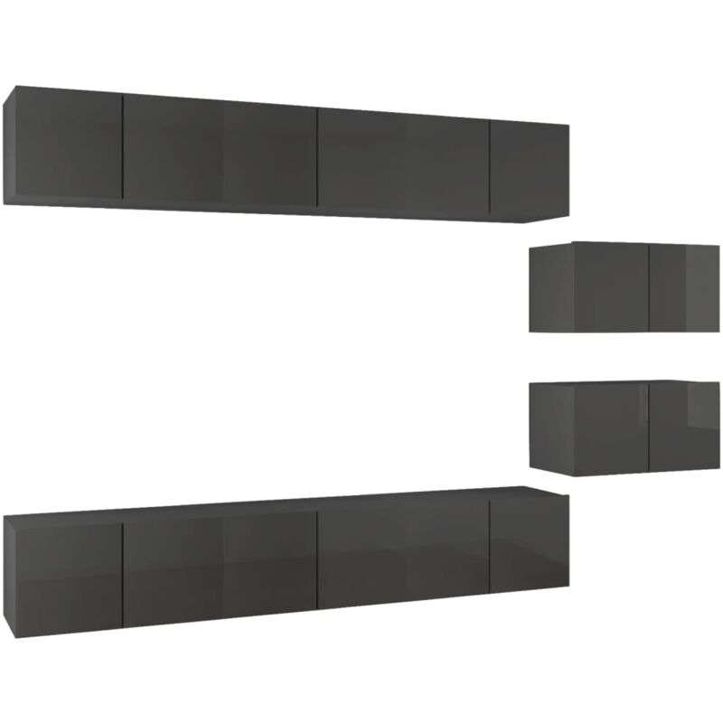 

Mueble para TV de 8 piezas aglomerado gris brillante - Gris - Vidaxl