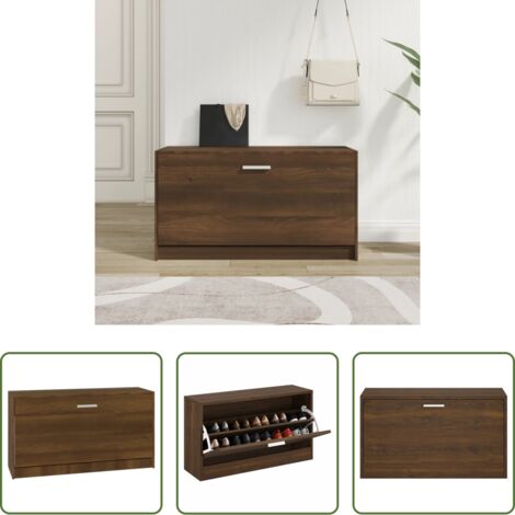 vidaXL Mueble para zapatos -  Banco zapatero madera contrachapada marrón roble 80x24x45 cm