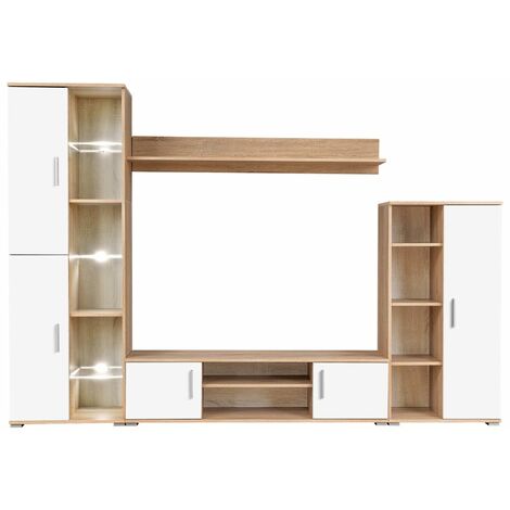 vidaXL Mueble salón pared para TV con luces LED roble Sonoma y blanco