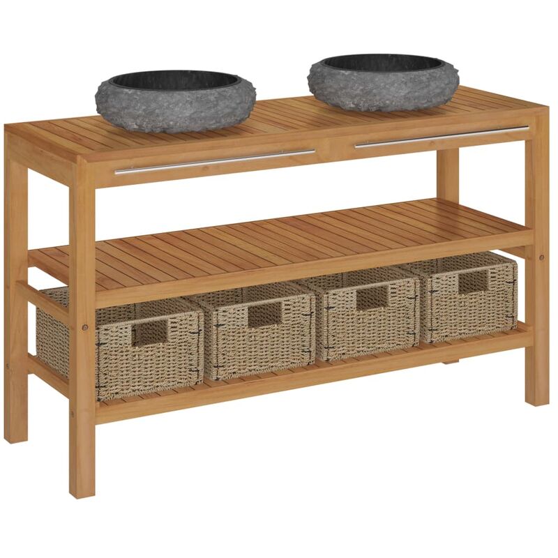 

Mueble tocador madera maciza teca con lavabos de mármol negro - Negro - Vidaxl