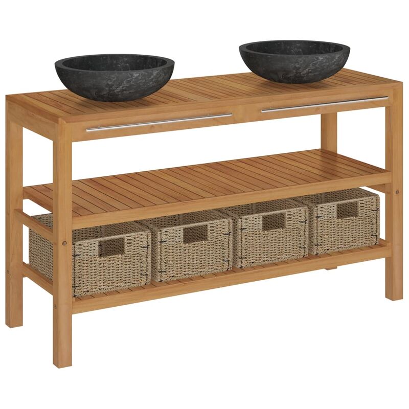 

Mueble tocador madera maciza teca con lavabos de mármol negro - Negro - Vidaxl
