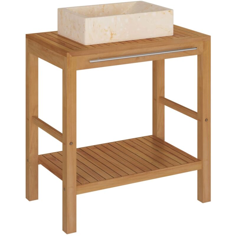 

Mueble tocador madera teca maciza con lavabo de mármol crema - Marrón - Vidaxl