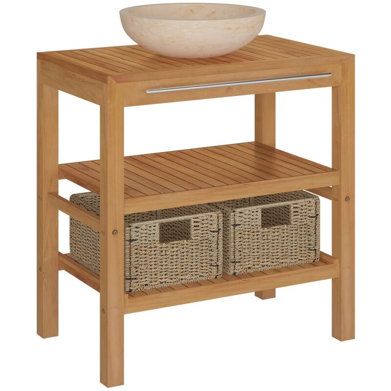 

Mueble tocador madera teca maciza con lavabo de mármol crema - Marrón - Vidaxl