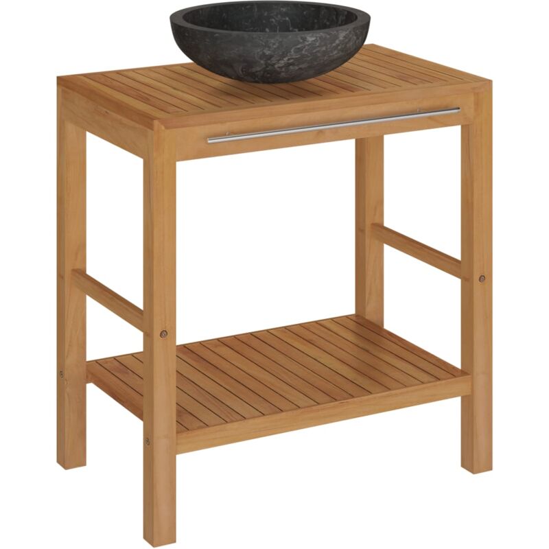 

Mueble tocador madera teca maciza con lavabo de mármol negro - Negro - Vidaxl