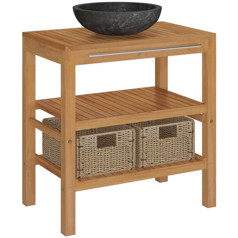 

Mueble tocador madera teca maciza con lavabo de mármol negro - Negro - Vidaxl