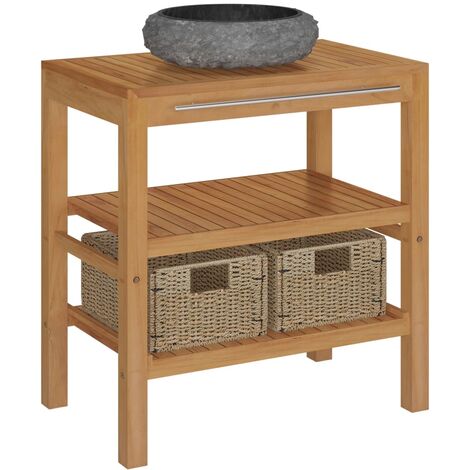 vidaXL Mueble tocador madera teca maciza con lavabo de mármol negro - Marrón