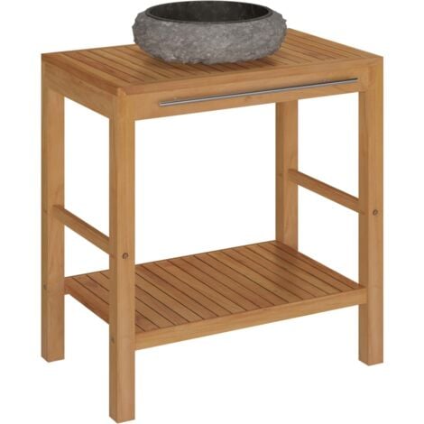 vidaXL Mueble tocador madera teca maciza con lavabo de mármol negro - Marrón