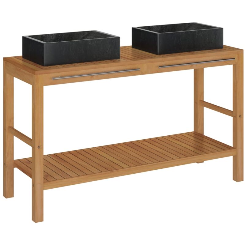 

Mueble tocador madera teca maciza con lavabos de mármol negro - Negro - Vidaxl