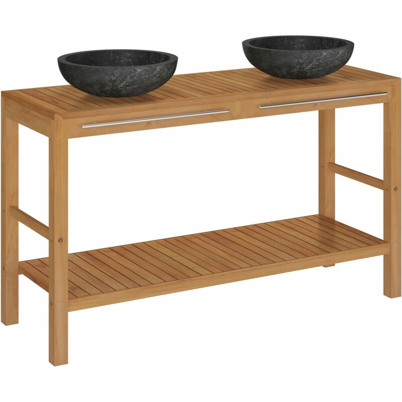 

Mueble tocador madera teca maciza con lavabos de mármol negro - Negro - Vidaxl